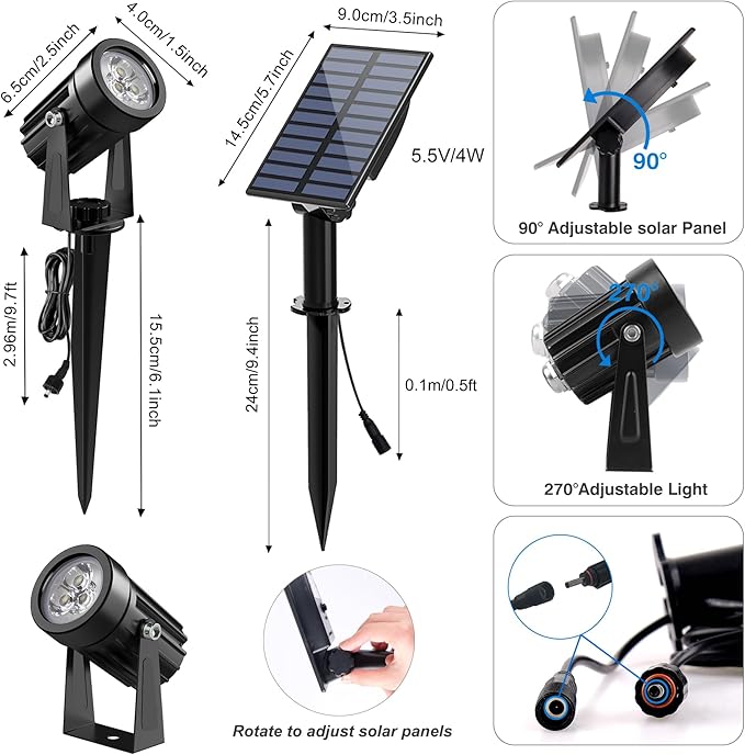 Solar Spot Lights Outdoor, Solar Landscape Spotlights IP65 Waterproof 9.8ft - Image 4