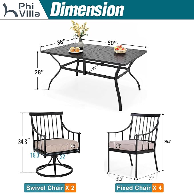 PHI VILLA 7 Pieces Outdoor Dining Set - Image 9