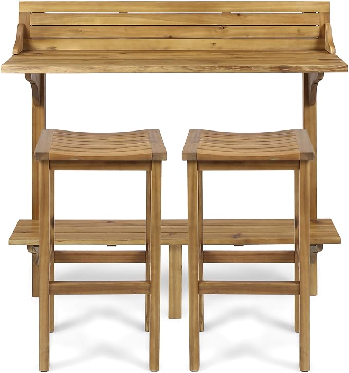 Christopher Knight Home Caribbean Outdoor Acacia Wood Balcony Bar Set, 3-Pcs Set by ChristopherKnightHome
