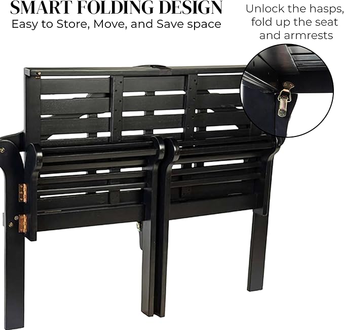 Plow & Hearth Weatherproof Lutyens Eucalyptus Wood Garden Bench | Foldable - Image 4