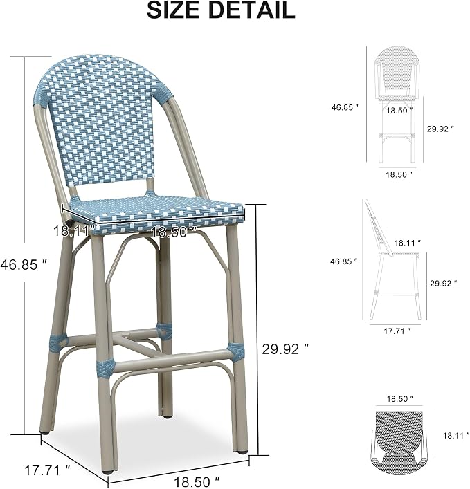 PURPLE LEAF Outdoor Bar Stools Set of 4 Champagne 30'' Patio Bar Stool Print - Image 2