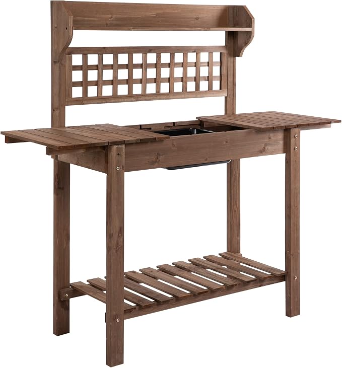 Outsunny Outdoor Potting Bench Table, Wooden Workstation by Outsunny
