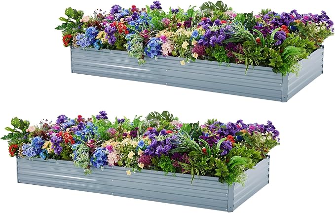 2 Pack 8x4x1FT Galvanized Raised Garden Bed Kit, Outdoor Metal Planter Box by Meberam