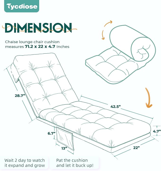 Outdoor Chaise Lounge Chair Cushion, Thickened Non-Slip Patio Lounge Chair - Image 3