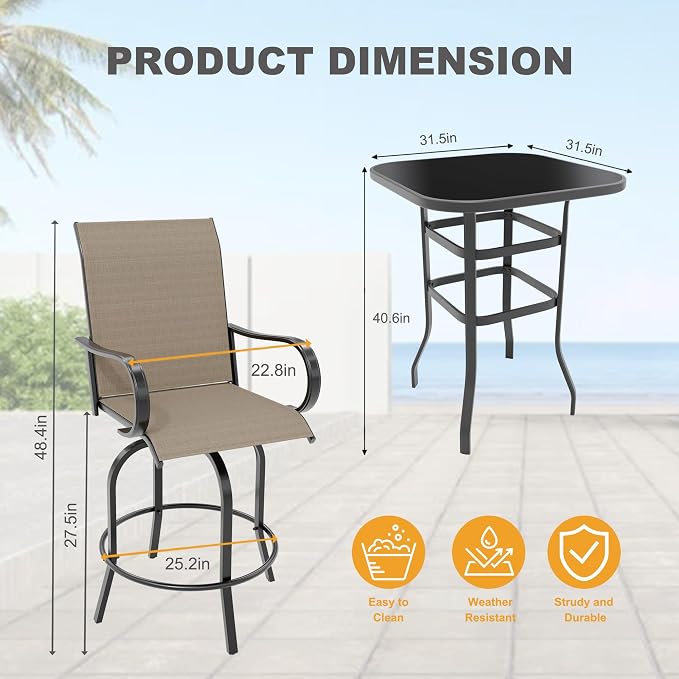 5 Piece Outdoor High Top Bar Set, 5 Pieces Outdoor Swivel Bar Set - Image 2