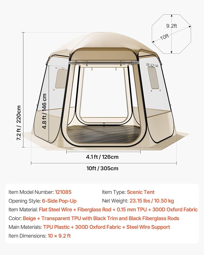 VEVOR Pop up Sports Tent, 8 Sizes Optional Clear Bubble Tent - Image 7