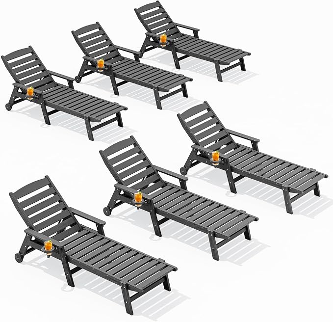 SERWALL Patio Chaise Lounge Chair Set of 6, 5 Positions Adjustable Poly Outdoor by SERWALL