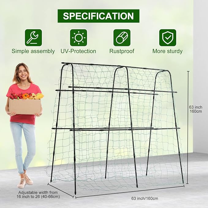 Cucumber Trellis for Raised Bed, 5x5ft Metal Garden Trellis Climbing Plants - Image 3