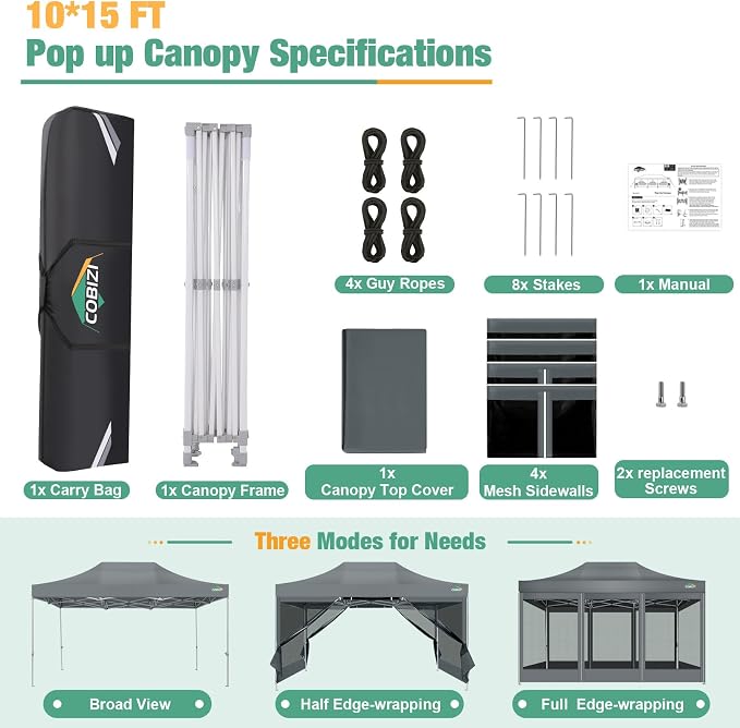 COBIZI 10x15 Heavy Duty Pop-Up Canopy Tent - Image 5
