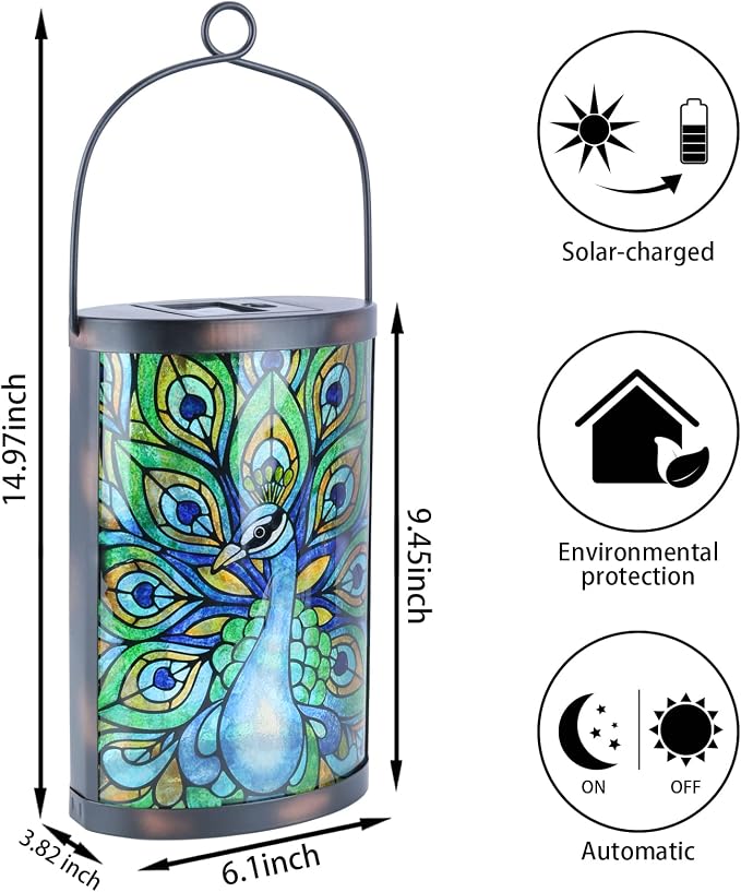 Hanging Solar Lantern Outdoor Waterproof LED Solar Lights Peacock Decorative - Image 2