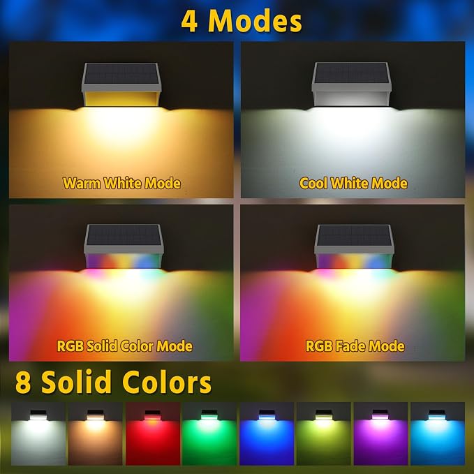 NIORSUN Outdoor Fence Lights, 6 Pack Waterproof LED Solar Fence Lights - Image 3