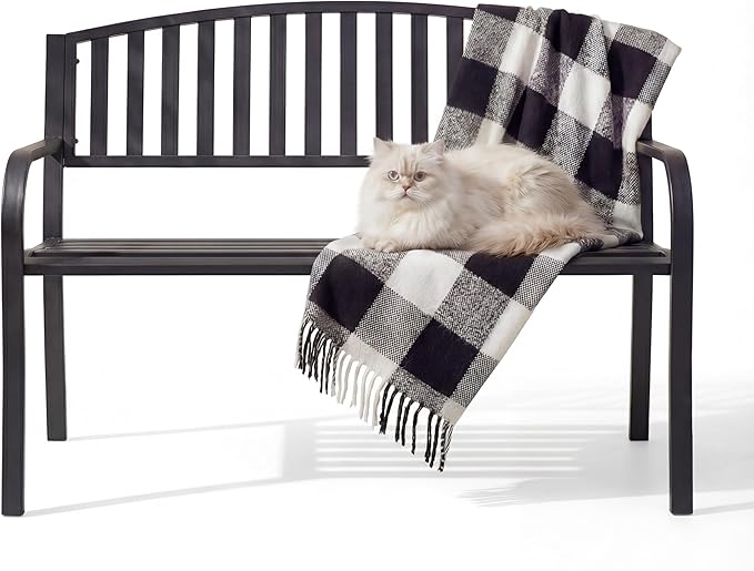 50" Outdoor Garden Bench, Iron Metal Frame Patio Bench by Home