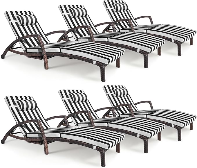 Chaise Lounge Chairs Outdoor Set of 6, Comfy Outside Wicker Patio Pool Lounge by ZZWHOM