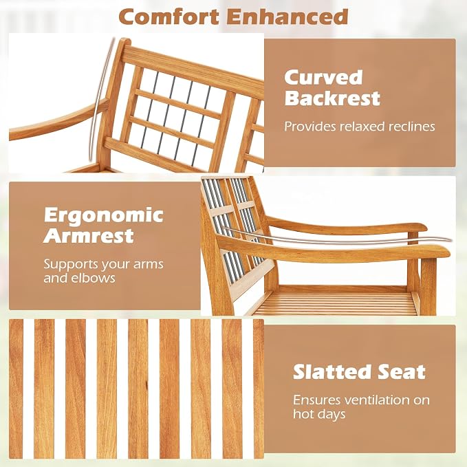 HAPPYGRILL Outdoor Acacia Wood Bench, 2-Person Patio Bench - Image 7