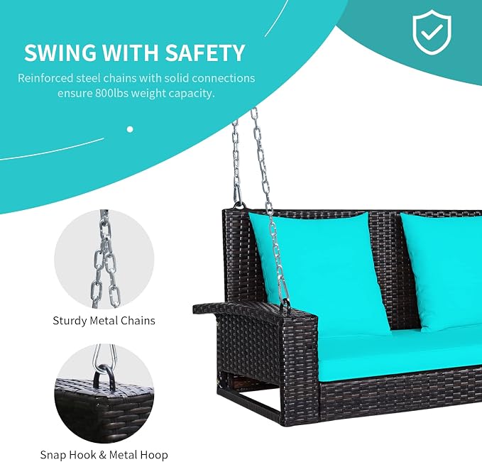 RELAX4LIFE Porch Swing 2-Seat Patio Rattan, Wicker Porch Swings Outdoor W/Two - Image 6