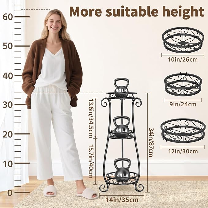 LASZOLA 3 Tier Black Metal Plant Stand - Image 5