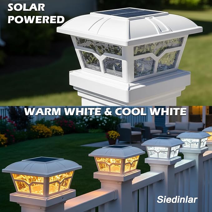 SIEDiNLAR Solar Post Cap Lights Outdoor 2 Color Modes 8 LEDs - Image 2