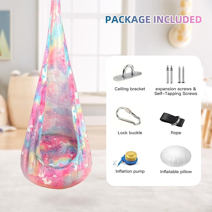 Kids Pod Swing Seat, Flannel Sensory Swing Chair Nightglow - Image 2