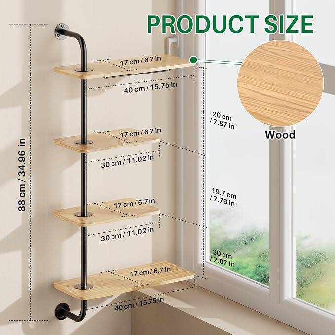 DELLAN 4-Tier Rotating Window Plant Shelf, Wall Mounted Indoor Hanging Plants - Image 2