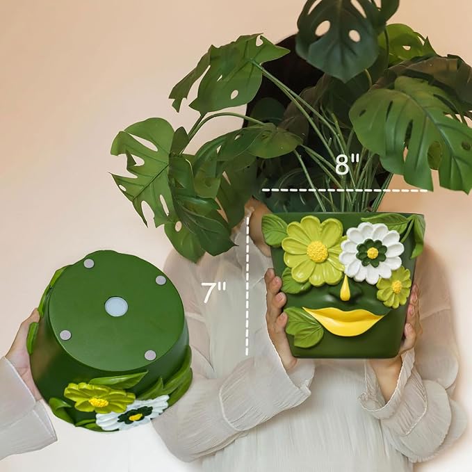 GUGUGO 8 Inch Large Flower Face Planters, Abstract Unique Head Plant Pot - Image 3