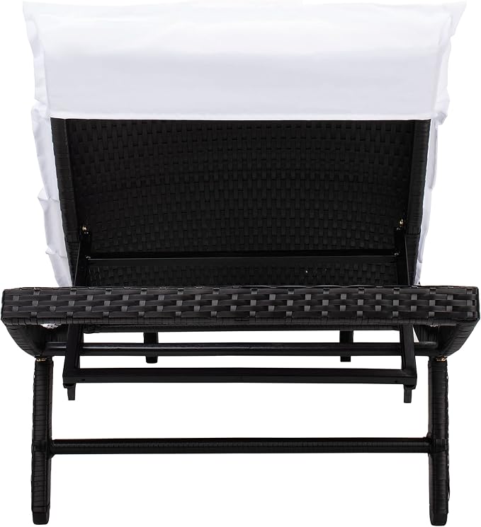 SAFAVIEH Outdoor Collection Colley Black Wicker/White Cushion Adjustable - Image 5