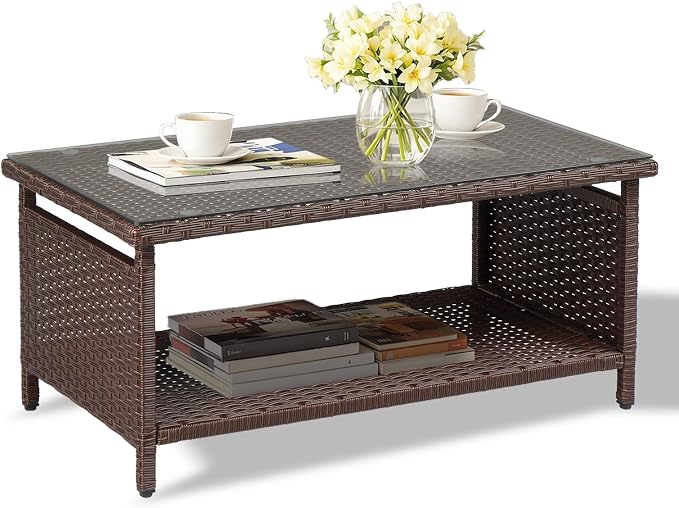 VINGLI Outdoor Wicker CoffeeTable Patio Coffee Tables by VINGLI