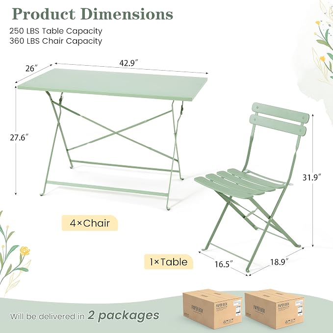 MELLCOM 5-Piece Foldable Patio Dining Set - Image 2