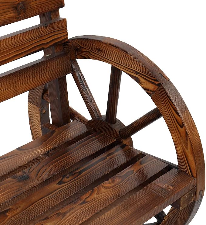 Outvita Wooden Garden Bench, Outdoor Rustic Wagon Wheel Bench - Image 7