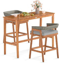 Tangkula 3 Piece Patio Bar Set, Outdoor Acacia Wood Counter Height Table by TANGKULA