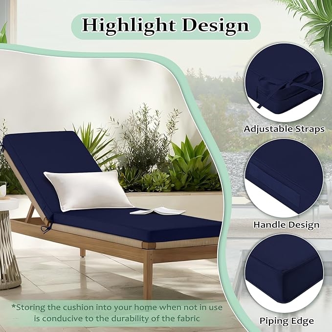 Cozyide Chaise Lounge Cushions Outdoor 72"x21"x3", Waterproof Lounge Chair - Image 4