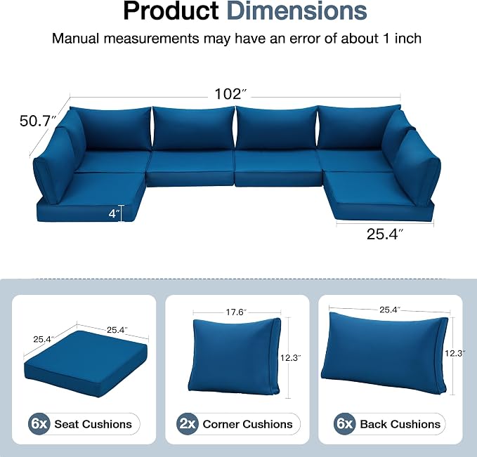 HOMREST Outdoor Replacement Cushions, Water-Resistant 4" Thick Seat Cushion - Image 3