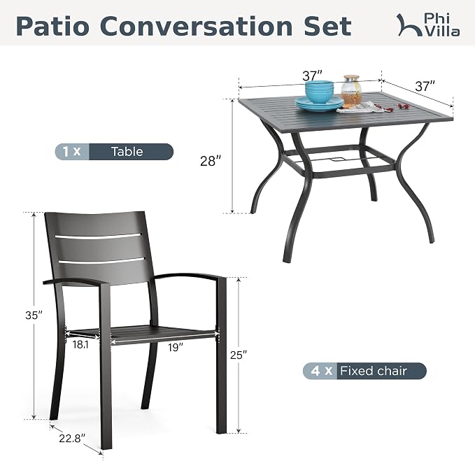 PHI VILLA 5 Pieces Outdoor Patio Dining Set - Image 9