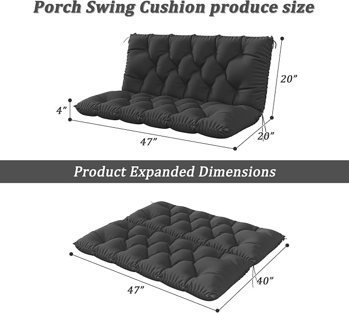 Porch Swing Cushion with Backrest 2-3 Seater Outdoor Bench Cushions Waterproof - Image 2