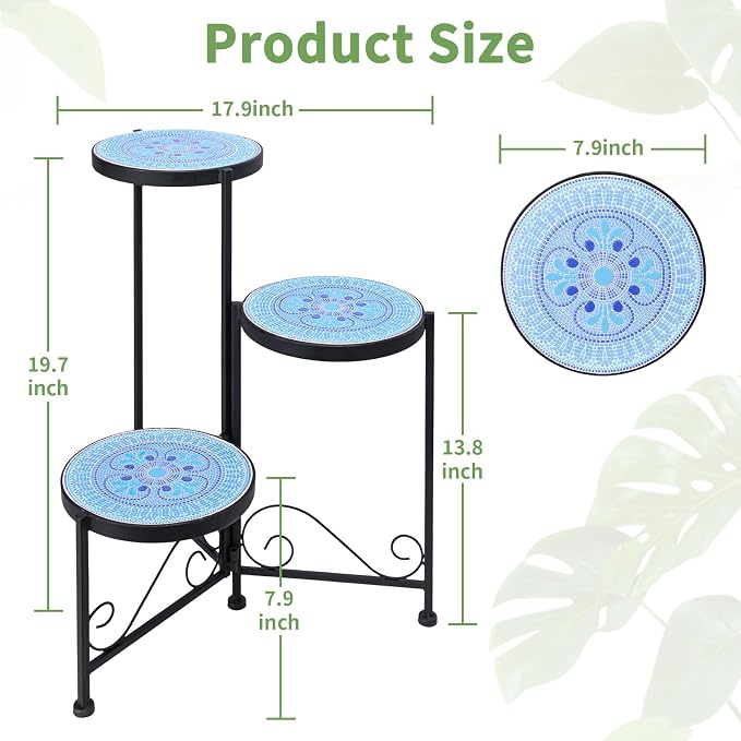 Plant Stand Indoor 3 Tie Mosaic Metal Corner Shelf Outdoor Plant Pot Holder - Image 2