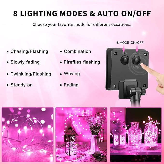JMEXSUSS 4 Pack Pink Solar Lights, Each 33ft 100 LED Solar String Lights - Image 7