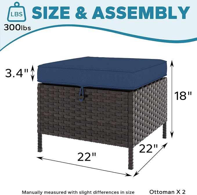 Patio Wicker Ottomans with Removable and Washable Covers, PE Rattan Outdoor - Image 3