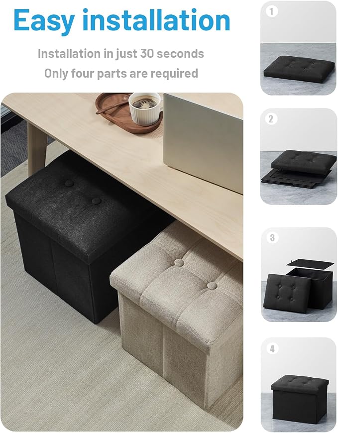 AmasSmile Black Ottoman with Storage, Foot & Leg Rest Stools Small Cute Stool - Image 6