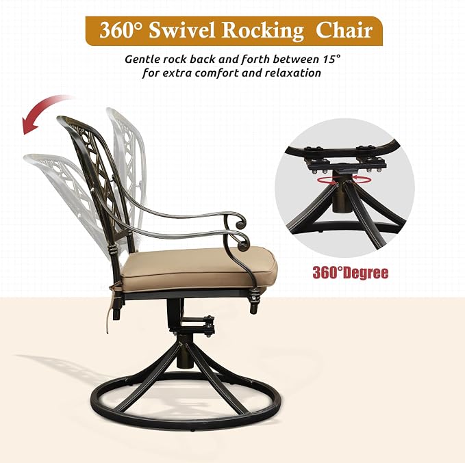 5-Piece Cast Aluminum Outdoor Patio Dining Set, All Weather Cast Aluminum - Image 4