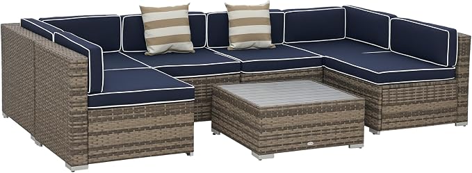 Outsunny 7 Piece Patio Furniture Set, Wicker Outdoor Sectional Sofa Set by Outsunny