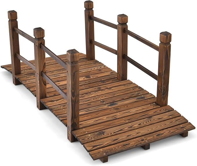 Tangkula 5 FT Wooden Garden Bridge, Arch Stained Finish Footbridge by TANGKULA