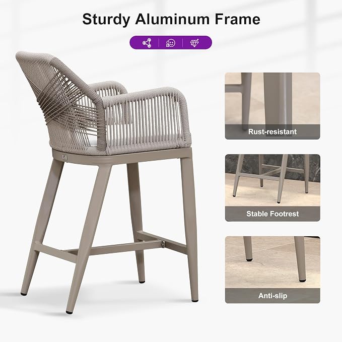 PURPLE LEAF Patio Sunbrella Counter Height Bar Stools 24" H Set of 2 Modern - Image 8