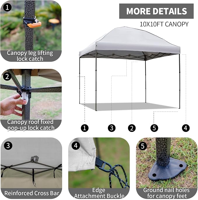 10x10 Pop Up Canopy Tent with 2 Sidewalls, Easy Up Canopy Outdoor Party Sun - Image 3