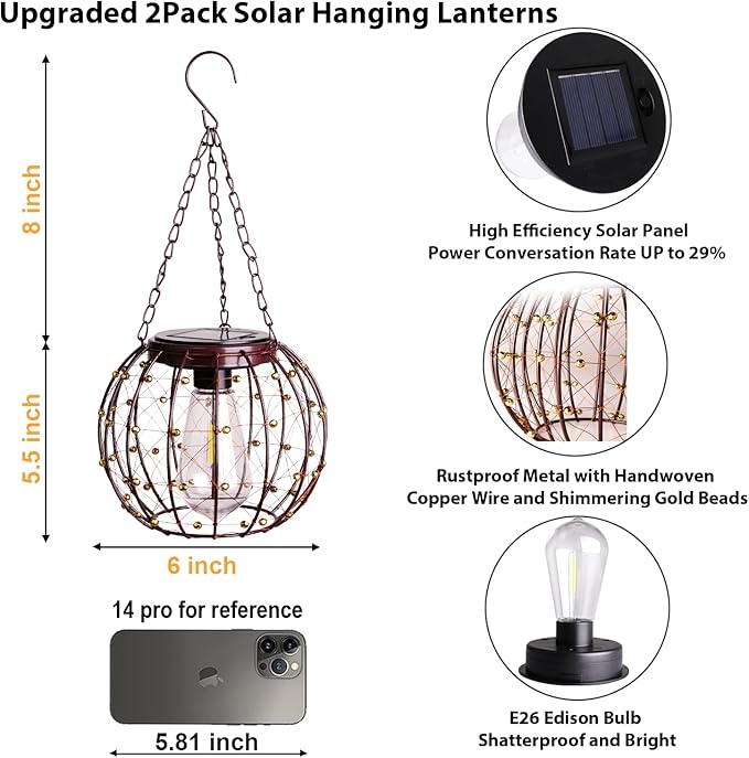 Hanging Solar Lanterns, Solar Lights Outdoor Waterpoof, Solar Chandelier - Image 3