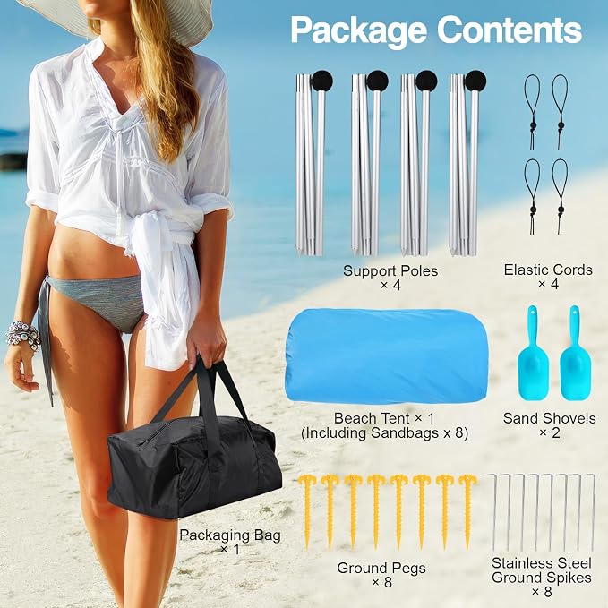 Rhino Valley Beach Tent Shade Canopy UPF50+ Protection, 8 Sandbags, 4 Stability - Image 6