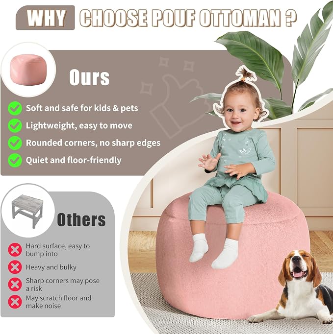Round Stuffed Pouf Ottoman for Foot Rest, A Round Modern Foam Filled Poufs - Image 7