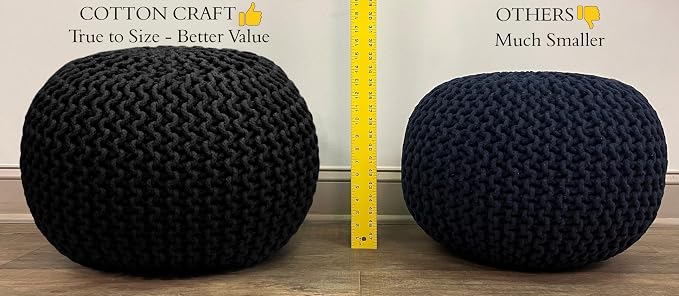 COTTON CRAFT - Hand Knitted Cable Style Dori Pouf - Green - Floor Ottoman - - Image 5