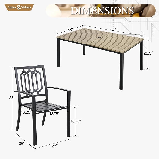 Sophia & William 7 Piece Outdoor Table and Chairs Patio Dining Set Metal Patio - Image 7