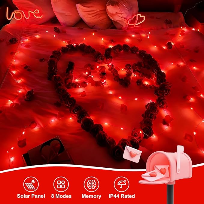 QITONG 4 Pack Solar Fairy Lights, Each 33ft 100 LED Red Christmas String Light - Image 2