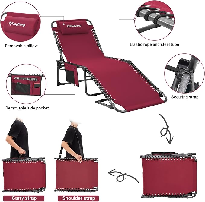 KingCamp Lounge Chair Outdoor, Folding Portable Tanning Chairs Comfy Adjustable - Image 5