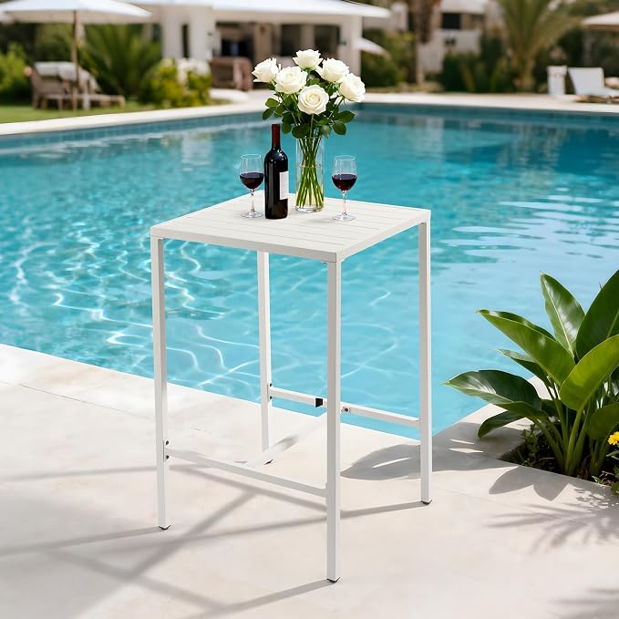 VINGLI 27 Inch Outdoor Bar Table, All-Weather Aluminum Patio Balcony Pub Table - Image 6